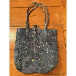 Vintage 80s 90s Hand Painted Denim Tote Splatter Design Unique